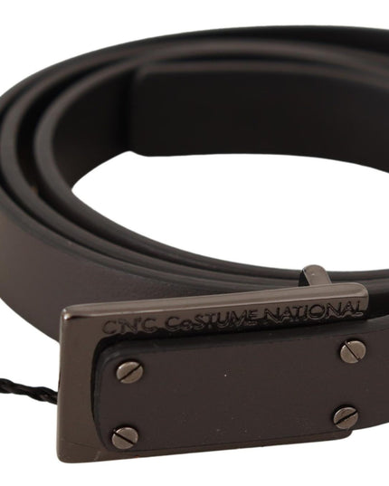 Costume National Dark Brown Leather Logo Buckle Belt