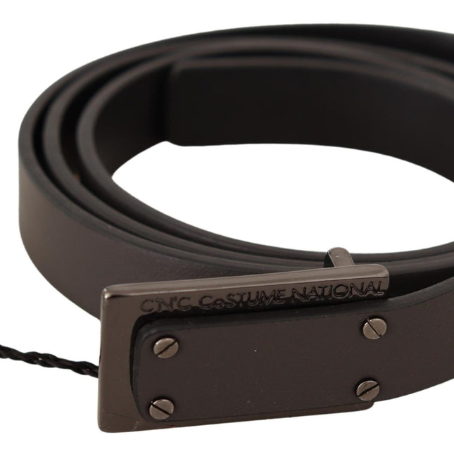 Costume National Dark Brown Leather Logo Buckle Belt