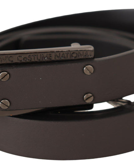 Costume National Dark Brown Leather Logo Buckle Belt