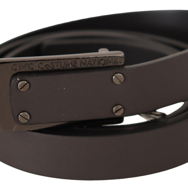 Costume National Dark Brown Leather Logo Buckle Belt