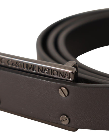 Costume National Dark Brown Leather Logo Buckle Belt
