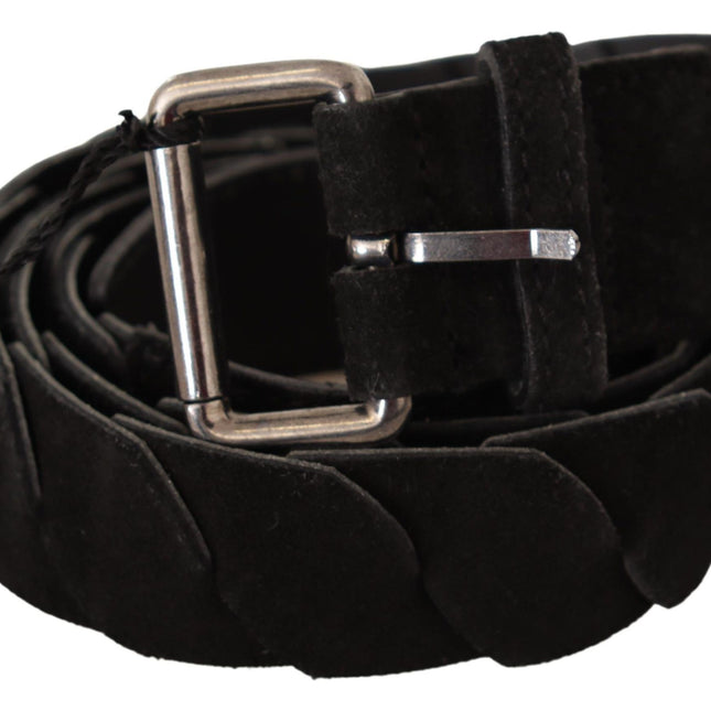 GF Ferre Black WX Silver Tone Buckle Waist Belt