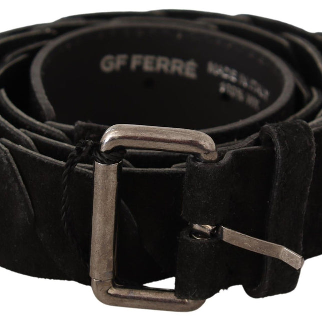 GF Ferre Black WX Silver Tone Buckle Waist Belt