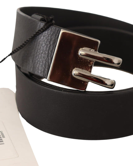 Costume National Black Leather Silver Buckle Waist Belt