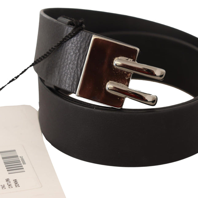 Costume National Black Leather Silver Buckle Waist Belt