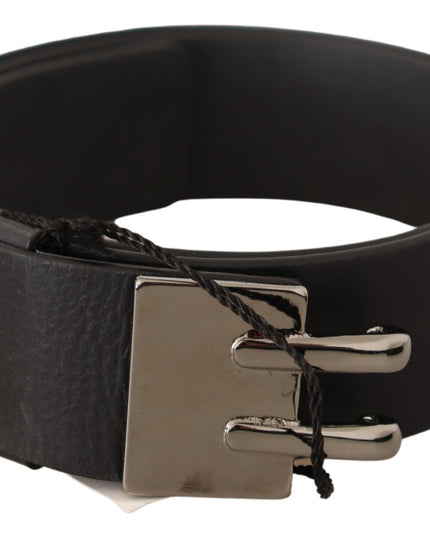 Costume National Black Leather Silver Buckle Waist Belt