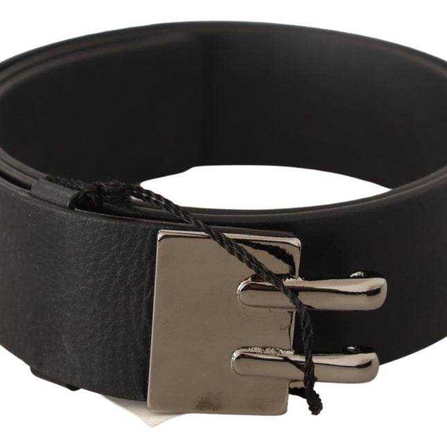 Costume National Black Leather Silver Buckle Waist Belt