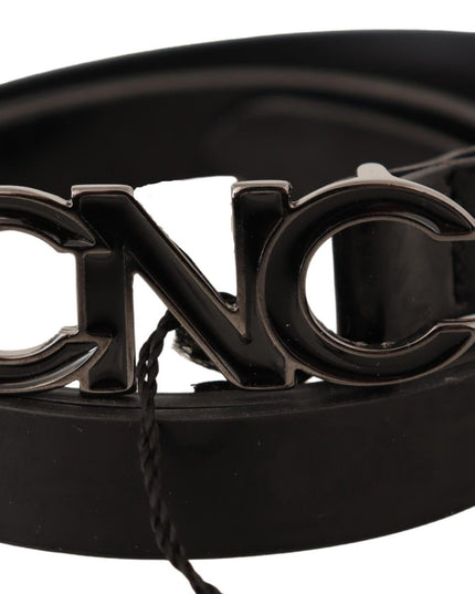 Costume National Black Leather Letter Logo Buckle Belt