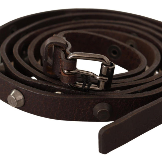 Costume National Brown Leather Silver Tone Buckle Belt