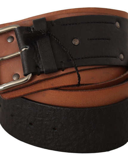 Costume National Black Brown Leather Silver Buckle