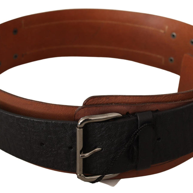 Costume National Black Brown Leather Silver Buckle