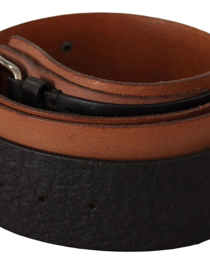 Costume National Black Brown Leather Silver Buckle