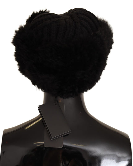 Dolce & Gabbana Black Cashmere Fur Women Beanie Women Hat