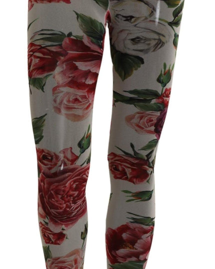 Dolce & Gabbana White Floral Print Stockings Nylon Tights