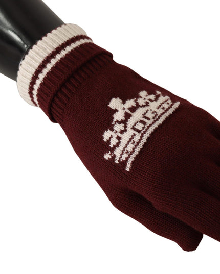 Dolce & Gabbana Red White D&G Logo Crown Cashmere Gloves