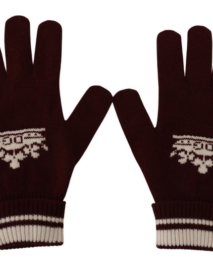 Dolce & Gabbana Red White D&G Logo Crown Cashmere Gloves