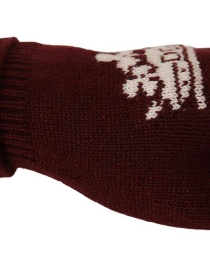 Dolce & Gabbana Red White D&G Logo Crown Cashmere Gloves