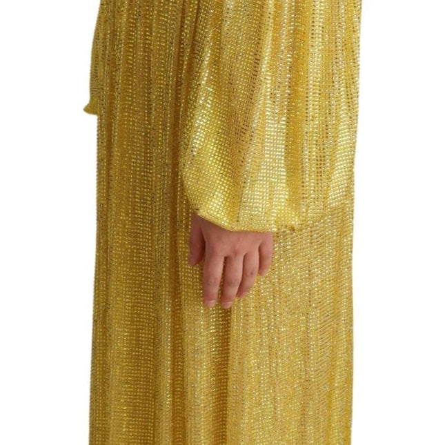 Dolce & Gabbana Yellow Crystal Mesh Pleated Maxi Dress