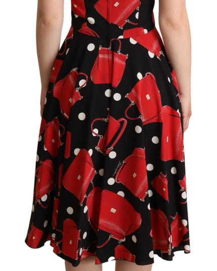 Dolce & Gabbana Black Red Bag Print A-line Mid Length Dress