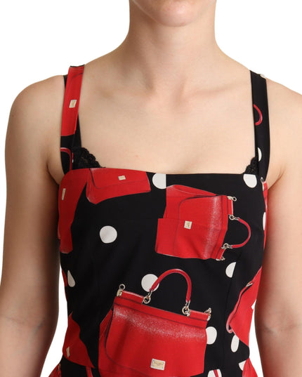 Dolce & Gabbana Black Red Bag Print A-line Mid Length Dress