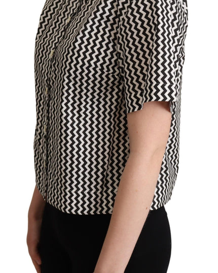 Dolce & Gabbana Black White Zigzag Collar Cotton Top Shirt