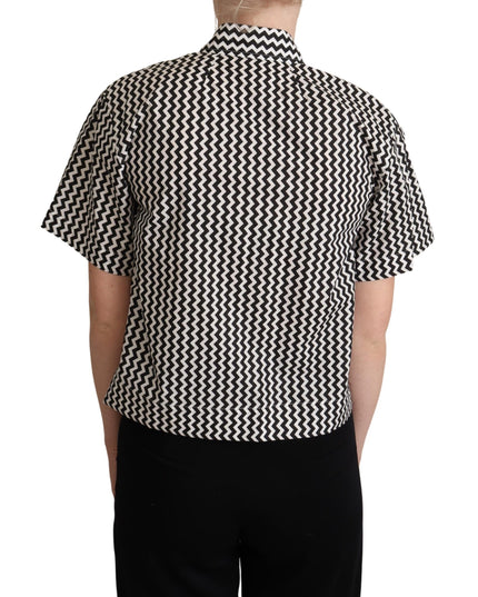 Dolce & Gabbana Black White Zigzag Collar Cotton Top Shirt