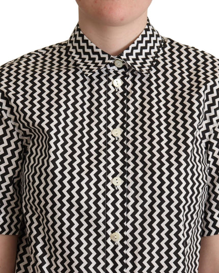 Dolce & Gabbana Black White Zigzag Collar Cotton Top Shirt