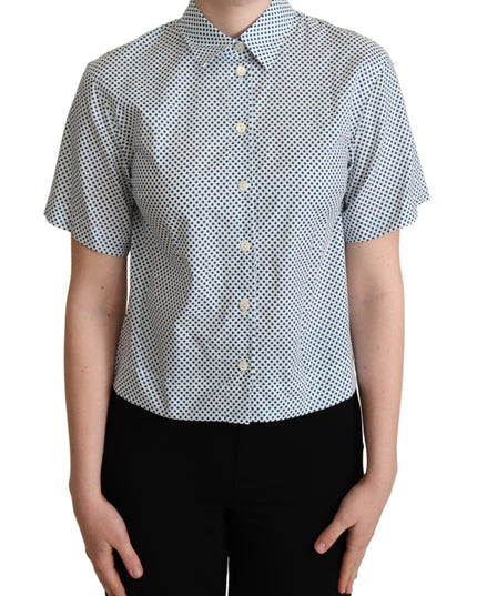 Dolce & Gabbana White Blue Polka Dot Cotton Shirt