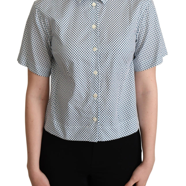 Dolce & Gabbana White Blue Polka Dot Cotton Shirt