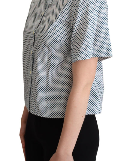 Dolce & Gabbana White Blue Polka Dot Cotton Shirt