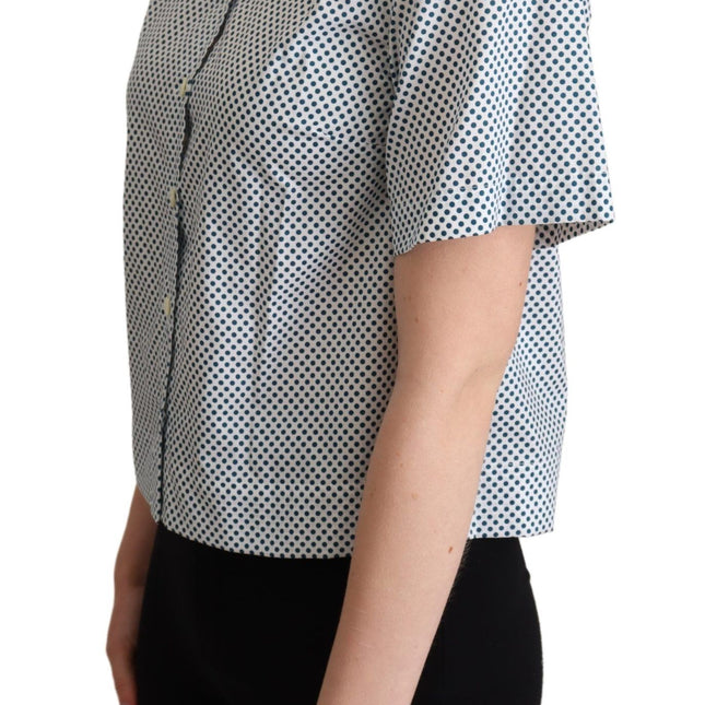 Dolce & Gabbana White Blue Polka Dot Cotton Shirt