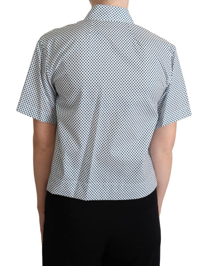 Dolce & Gabbana White Blue Polka Dot Cotton Shirt