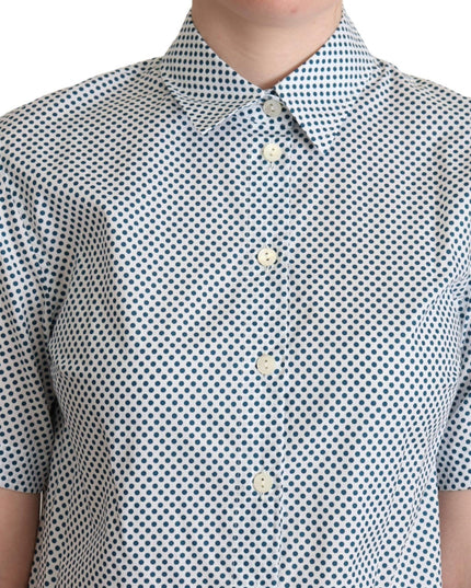 Dolce & Gabbana White Blue Polka Dot Cotton Shirt