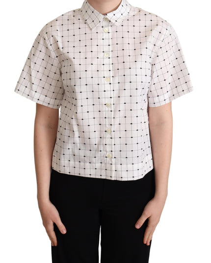 Dolce & Gabbana White Polka Dot Cotton Collared Shirt Top