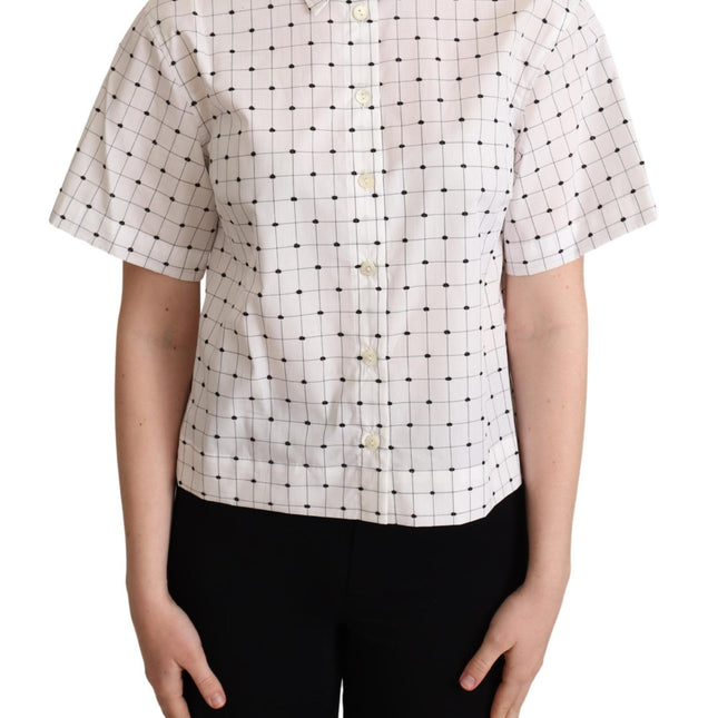 Dolce & Gabbana White Polka Dot Cotton Collared Shirt Top