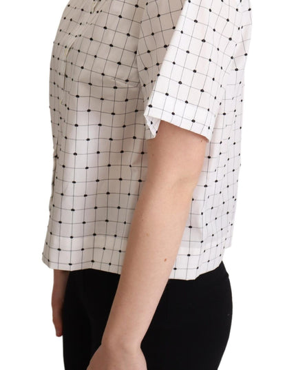 Dolce & Gabbana White Polka Dot Cotton Collared Shirt Top