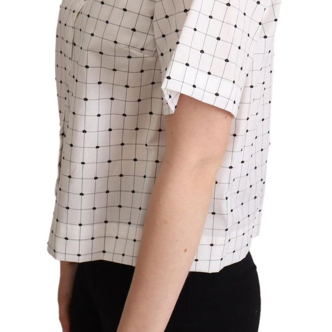 Dolce & Gabbana White Polka Dot Cotton Collared Shirt Top