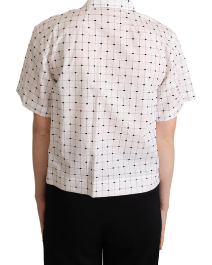 Dolce & Gabbana White Polka Dot Cotton Collared Shirt Top
