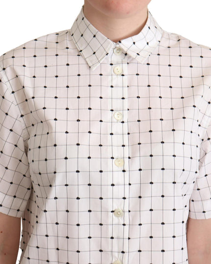 Dolce & Gabbana White Polka Dot Cotton Collared Shirt Top
