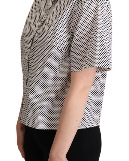 Dolce & Gabbana Black Polka Dot Collared Shirt White