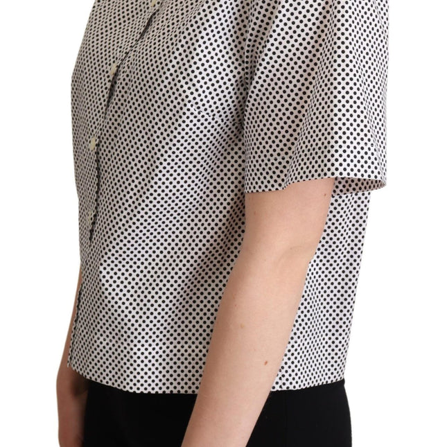 Dolce & Gabbana Black Polka Dot Collared Shirt White