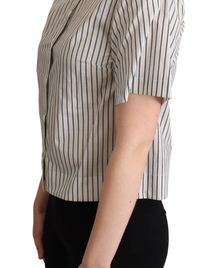 Dolce & Gabbana White Black Striped Collared Shirt
