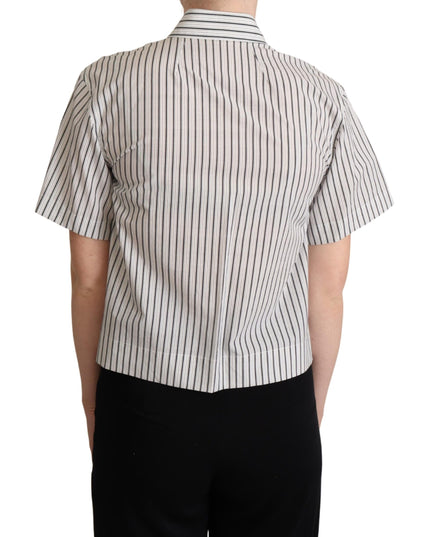 Dolce & Gabbana White Black Striped Collared Shirt