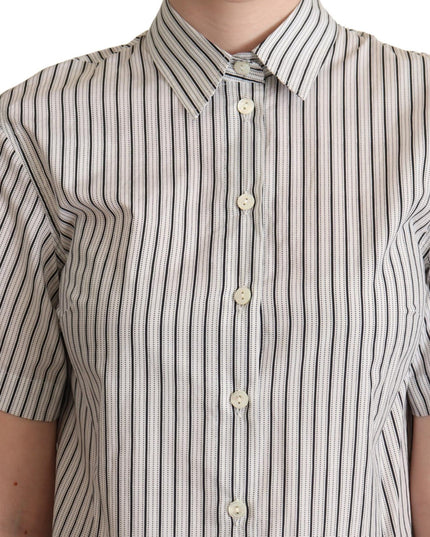 Dolce & Gabbana White Black Striped Collared Shirt