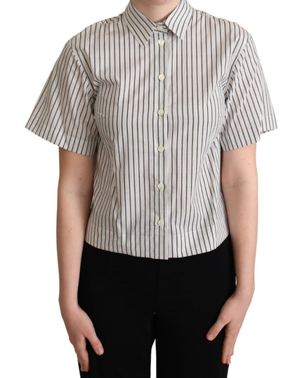 Dolce & Gabbana White Black Striped Collared Shirt