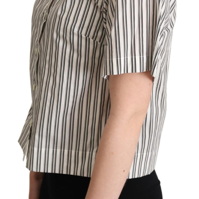 Dolce & Gabbana White Black Striped Shirt Blouse Top