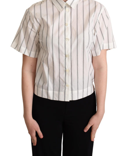 Dolce & Gabbana White Black Stripes Collared Shirt Top