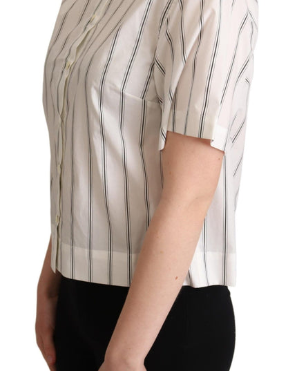 Dolce & Gabbana White Black Stripes Collared Shirt Top
