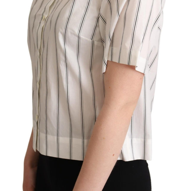 Dolce & Gabbana White Black Stripes Collared Shirt Top