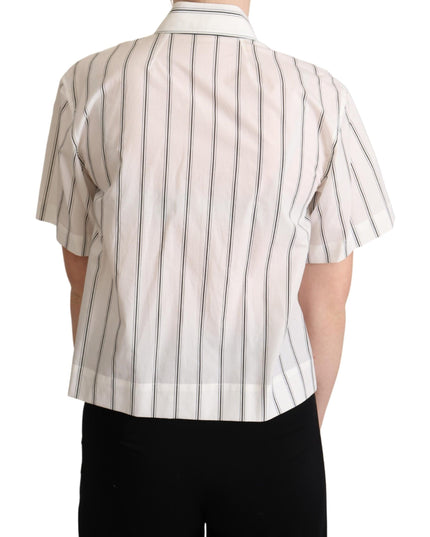 Dolce & Gabbana White Black Stripes Collared Shirt Top